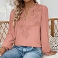 thumbnail image 4 of TKLPEHG Womens Tops Dressy Casual V Neck Hollow Lace Elegant Shirts Fashion Lightweight Long Sleeve Classic Solid Color Loose Leisure Comfy Blouses (Pink,XXL), 4 of 7