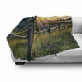 thumbnail image 2 of Europe Soft Flannel Fleece Blanket, Morning Sunbeams over Countryside Farmhouse Colorful Sky Carpathian Ukraine, Cozy Plush for Indoor and Outdoor Use, 50" x 60", Fern Green Yellow, by Ambesonne, 2 of 5