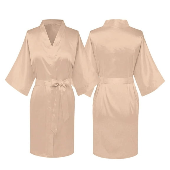 ITSAME Womens Kimono Robes, Comfy Long Sleeve Solid Color Ladies Loungewear Pajamas Beige L