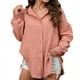 thumbnail image 1 of Camisa de manga larga para mujer, cuello vuelto, con botones, corte holgado, Color puro, Top informal para mujer con bolsillo para el trabajo diario, Rosa XL, 1 of 8