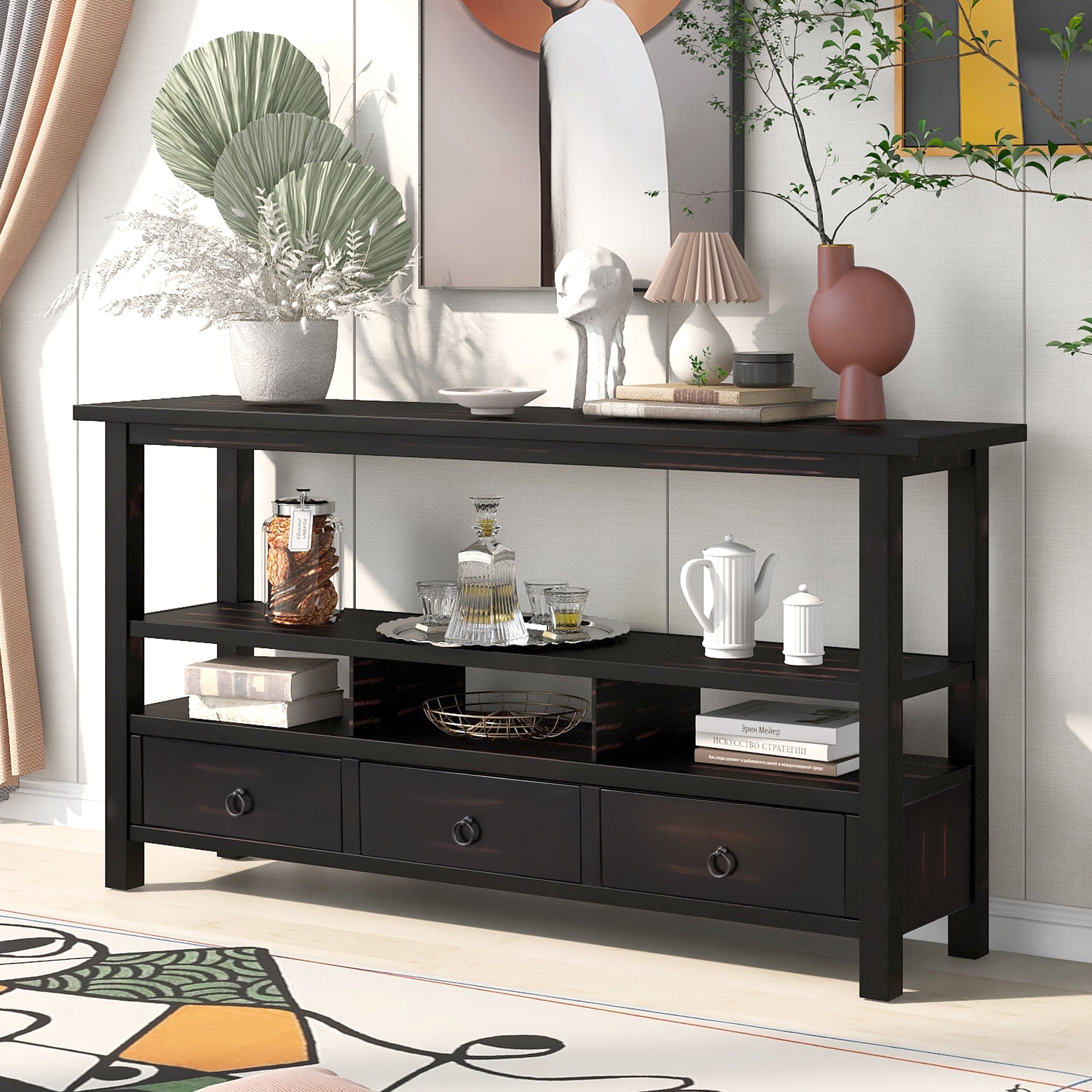 Narrow Console Table for Entryway, Solid Wood Entryway Table with