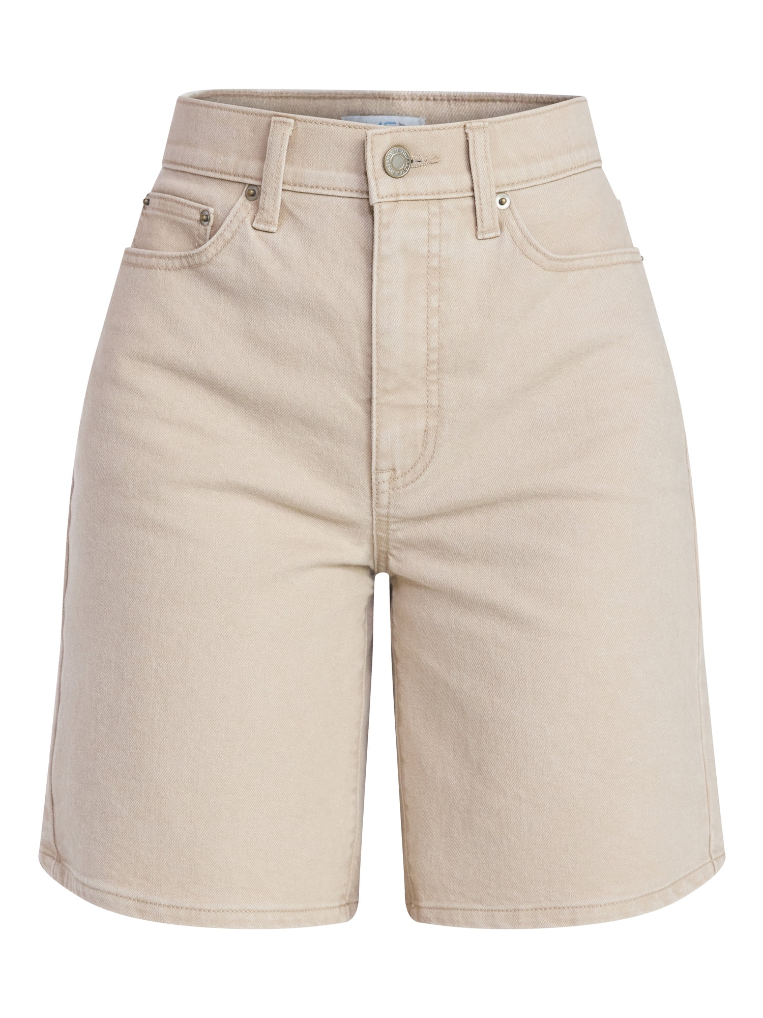 Time and Tru Women's High Rise Denim Bermuda Shorts, 9" Inseam, Sizes 0-20