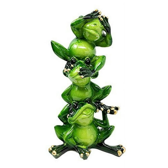 See Hear Speak No Evil Stacked Funny Green Frogs Sculpture Figurine Animal Gift