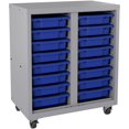 thumbnail image 1 of Mobile Metal Bin Storage Cabinet with 16 plastic tote bins Silver/Blue, 1 of 2