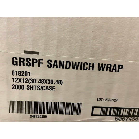 SYSCO 12 x 12 SANDWICH WRAP 2000CT WHITE 6785786 GRSPF