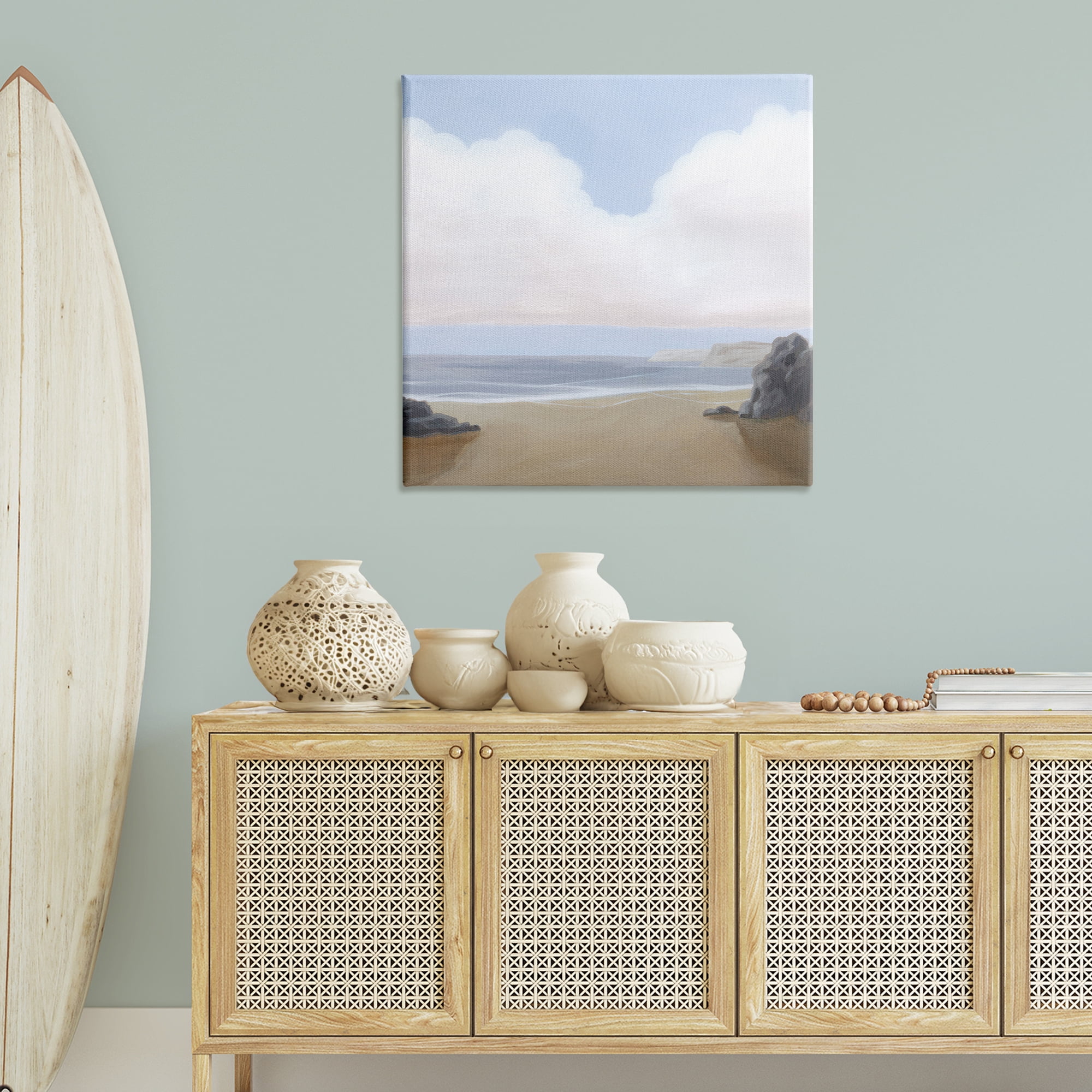Stupell Industries Soft Clouds Over Beach Landscape Painting Gallery Wrapped Canvas Art Print Wall Art, 36 x 36