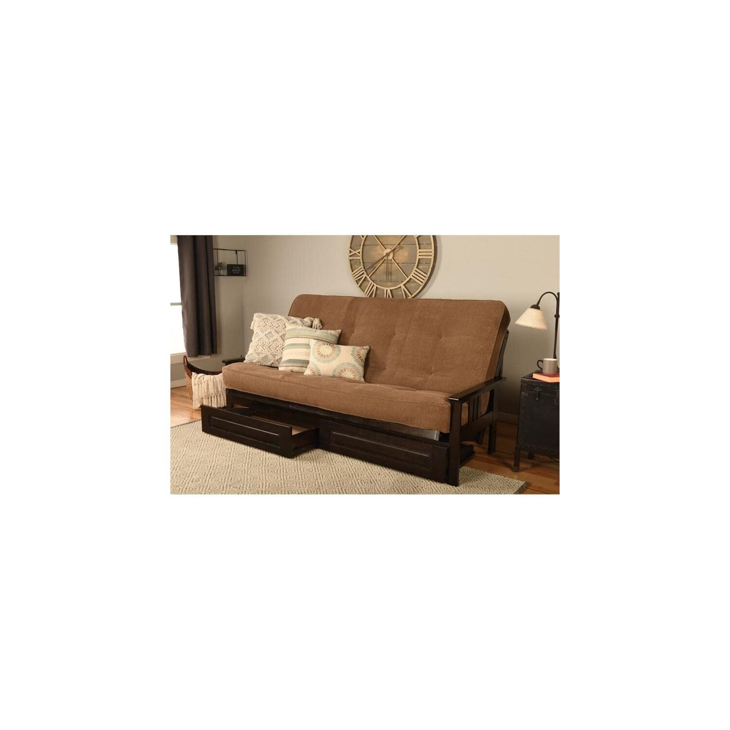 Kodiak Furniture Monterey Queen Espresso Wood Storage Futon-Mocha Brown Mattress