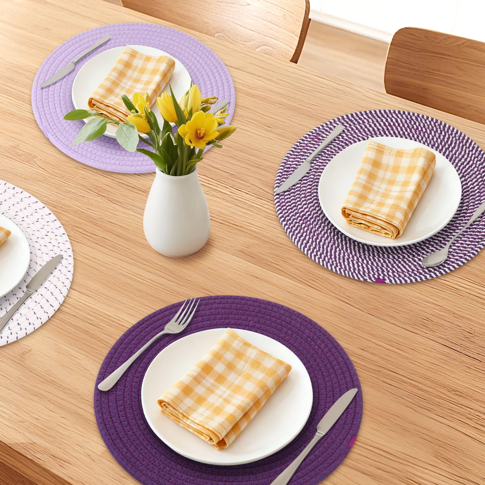 Unique Bargains 4Pcs Round Woven Table Placemats Purple 13x13inch
