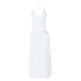 thumbnail image 4 of Unir Women’S Sexy Backless 2-Piece Matching Set, Spaghetti Strap Halter Bodysuit With High Waist Ruched Side Slit Flowy Maxi Skirt, Smooth Lightweight Polyester Fabric, 2pcs, Sizes S To XL, 4 of 6