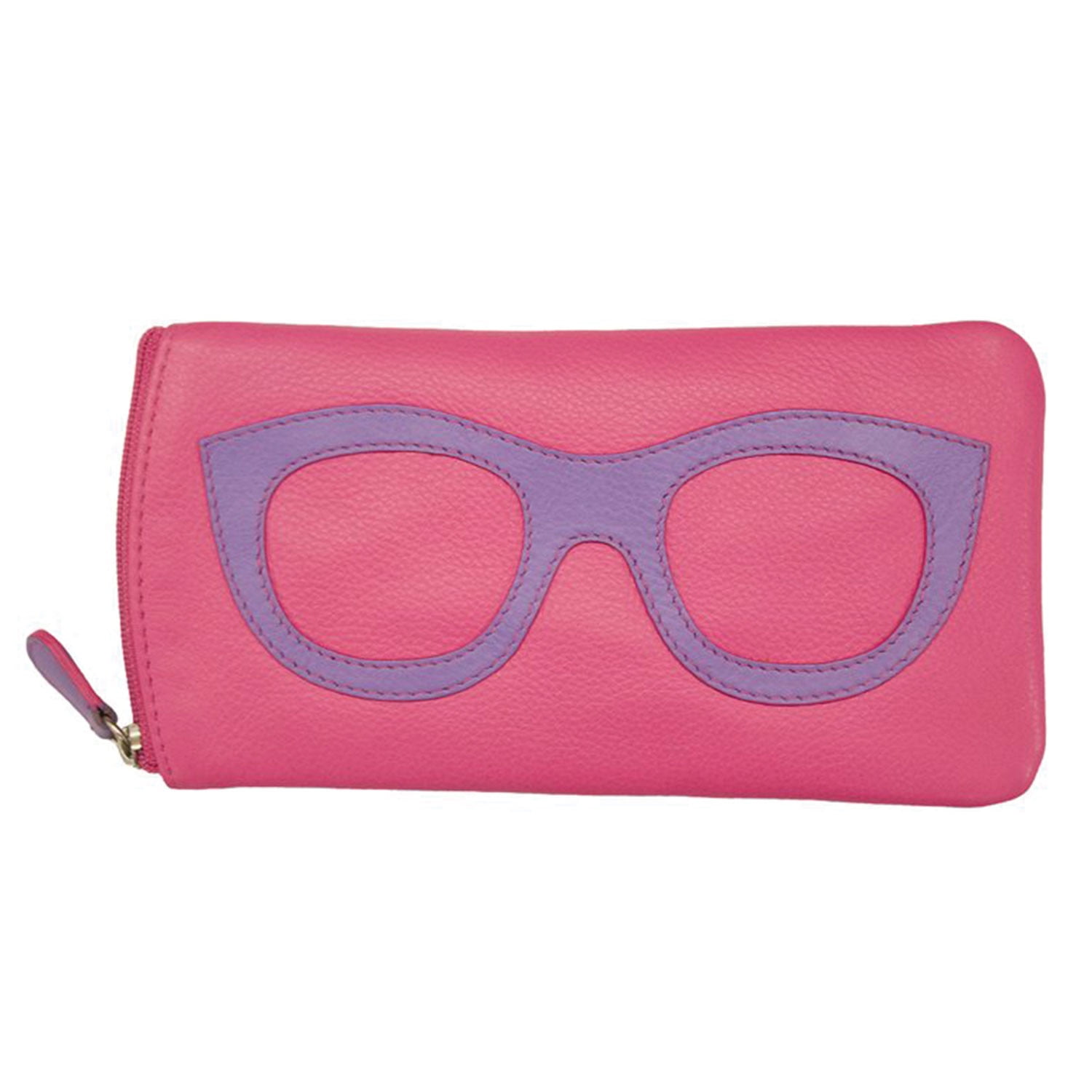 Women's Leather Eyeglasses Case Zipper Close 7" x 4"