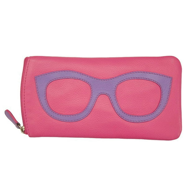 Women's Leather Eyeglasses Case Zipper Close 7" x 4"