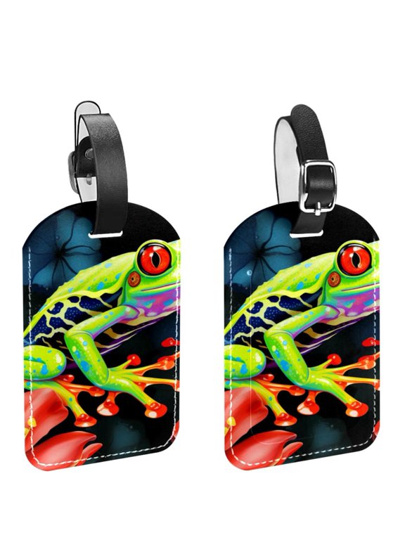 Square 2Pack PU Leather Frog Cruise Luggage Tag with Privacy Cover and Name ID Tag for Travel Handbags Backpacks Luggage Tags