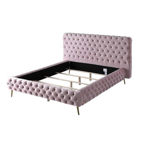 Pemberly Row Modern / Contemporary Velvet Platform King Bed in Pink
