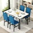 thumbnail image 5 of LinkRomat Dining Table Set for 4, Modern Faux Marble Kitchen Table with 4 Velvet Chairs, Space Saving Dinette Set for Dining Room, White & Blue, 5 of 11