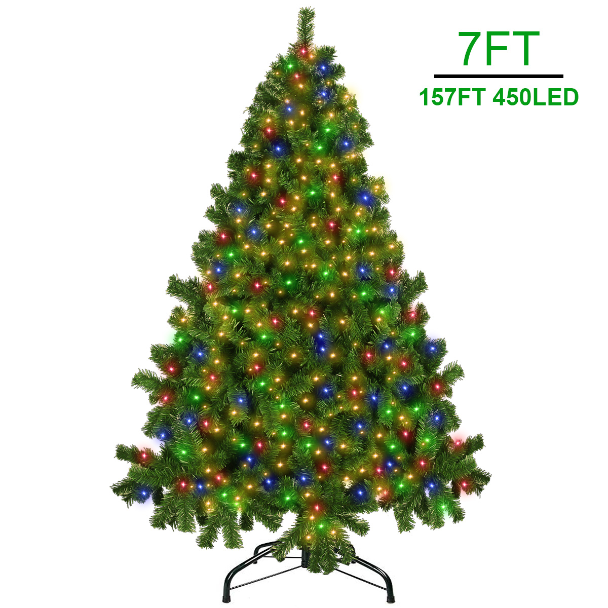 7FT Christmas Trees 1000 Tips Artificial Xmas Tree with 450 LEDs String Light12 Lighting Modes 