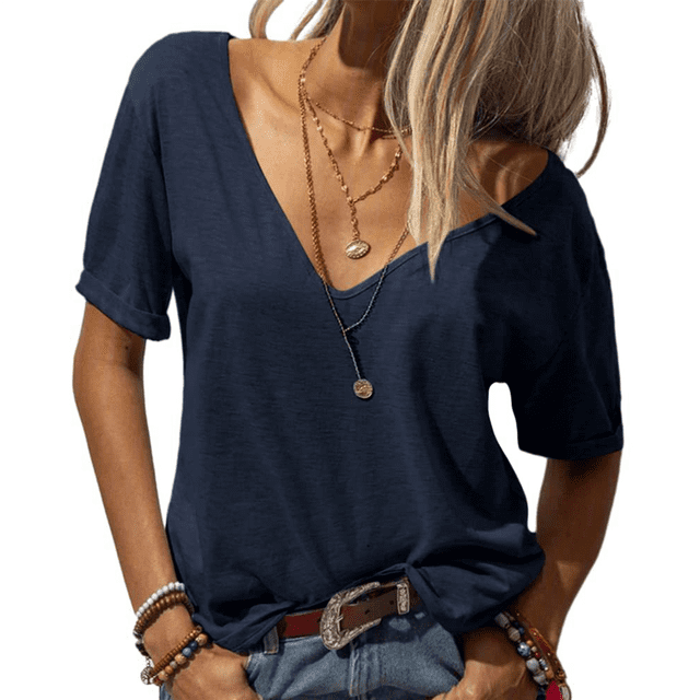 Tops de Corta con Cuello en V Azul Marino L