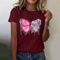 thumbnail image 2 of Gibobby Blusa Casual de Mujer Camiseta manga corta con estampado y cinta concientización sobre el cáncer mama para mujer(Vino,G), 2 of 4