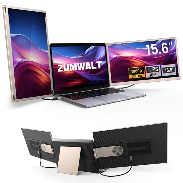 Extensor de pantalla para portátil ZUMWALT de 15.6 pulgadas, 1080P FHD, triple pantalla