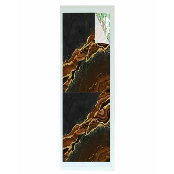 Window Privacy Film Brown Marble Stained Glass Window Film Decorative Sun Block Window Cover Gold Abstract Vintage Modern Ombre Art Window Clings Static Adhesive Sticker for Bathroom 23.6"x78.7"
