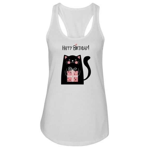 Cat With A Birthday Gift Tank Women -Image by Shutterstock, Female XX-Large