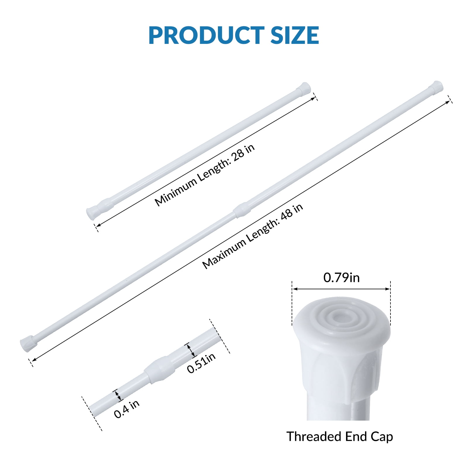 BEAMNOVA 12Pcs Tension Curtain Rod for Windows Cabinet Wardrobe Closet 28"-48" Adjustable, 1/2" Diameter, White