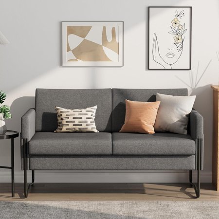 VOWNER Loveseat Sofa, 51" W Small Sofa Couch for Living Room, Modern Couches with Iron Legs, Linen Fabric Bedroom Small Couch for Small Space, Apartment, Office (Dark Gray)