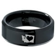 thumbnail image 2 of Tungsten Washington The Evergreen State Heart Band Ring 8mm Men Women Comfort Fit Black Beveled Edge Polished, 2 of 4