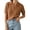 Brown, variant on Short Sleeved Women Solid Color Lapel V Neck Casual Knit Cable Pullver Sweater