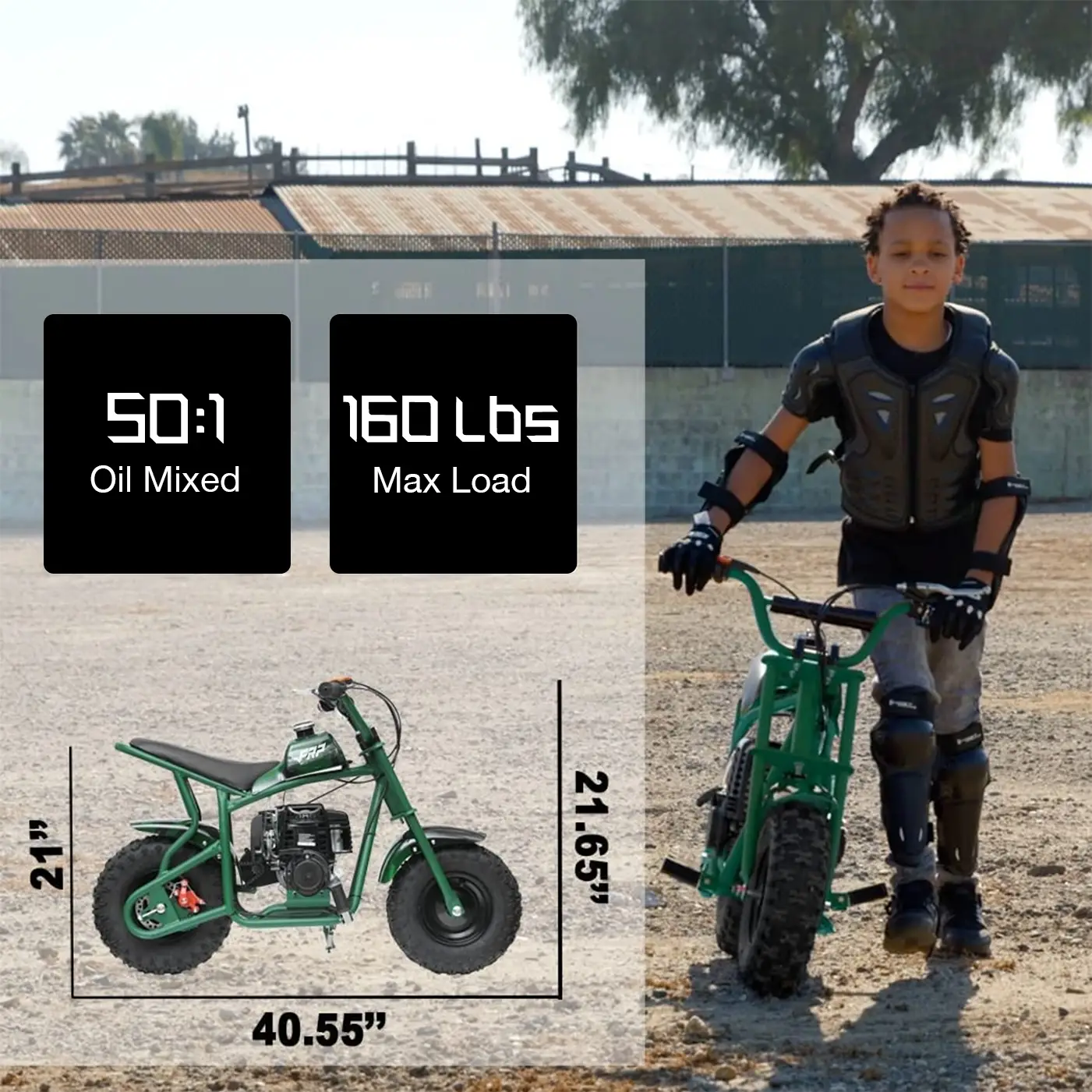 50cc Gas Powered Mini Dirt Bike, 2-Stroke Engine with 50:1 Fuel Mix, Pull Start Off-Road Motorcycle, Rear Disc Brake, Up to 20 MPH, 160 lbs Capacity, Ages 13+