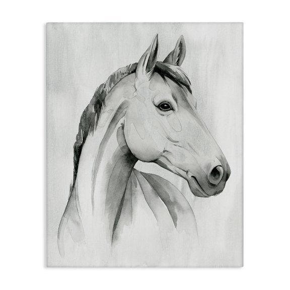 Stupell Industries Modern Horse Portrait Grey Drawing Canvas Art, 16 x 20, by Grace Popp