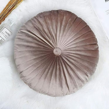 NAMZI Round Shaped Decorative Throw Pillow with Insert, Solid Color Velvet Pillow Cushion for Bedroom Couch(14" x 14" x 3",Greyb)