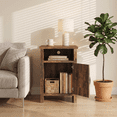 thumbnail image 3 of Furmax Farmhouse End Table, Nightstand with Barn Door and Shelf, Side Table for Living Room Bedroom, Light Brown, 3 of 7
