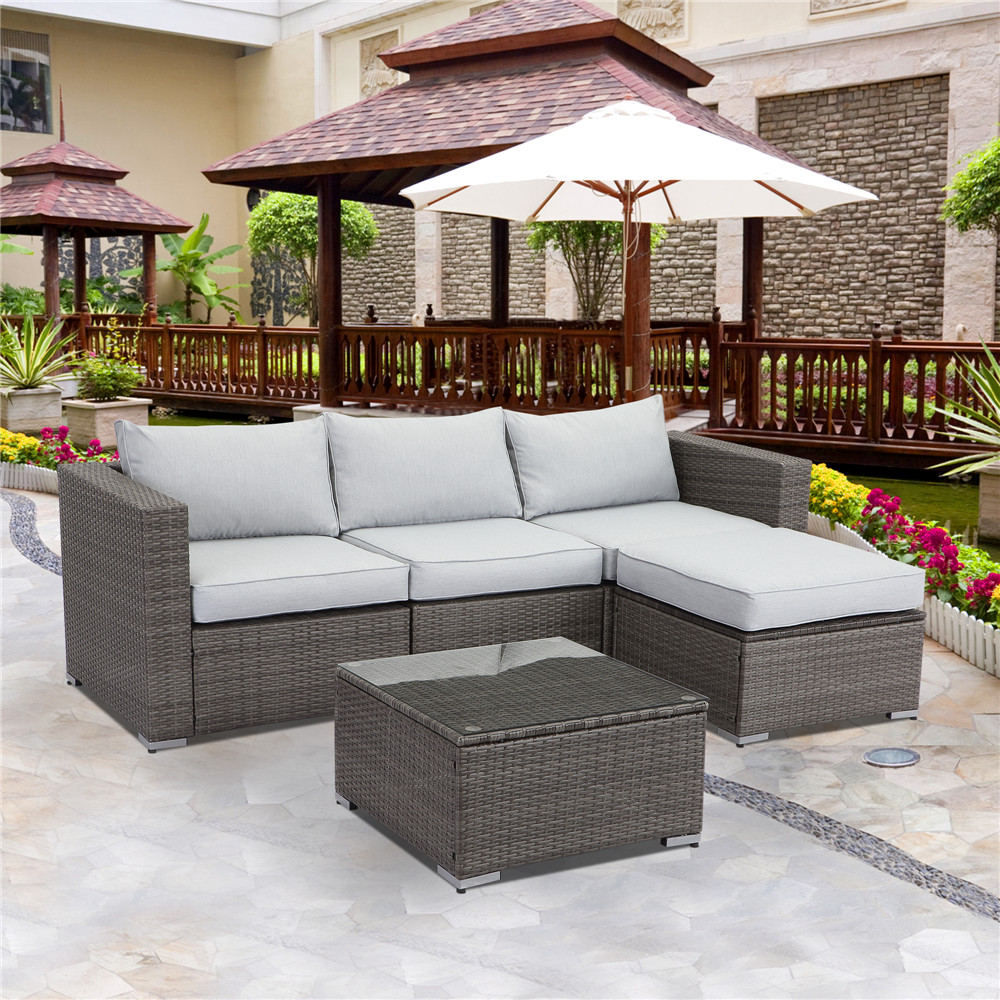 5 PCS Outdoor Patio PE Rattan Wicker Sofa with Ottoman Sectional ...