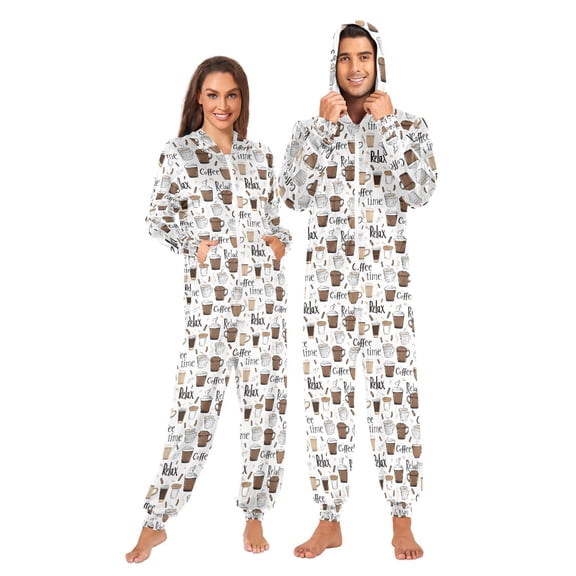 joogoo Coffee Cups Pattern Unisex Adults Onesies Pajamas Jumpsuits L