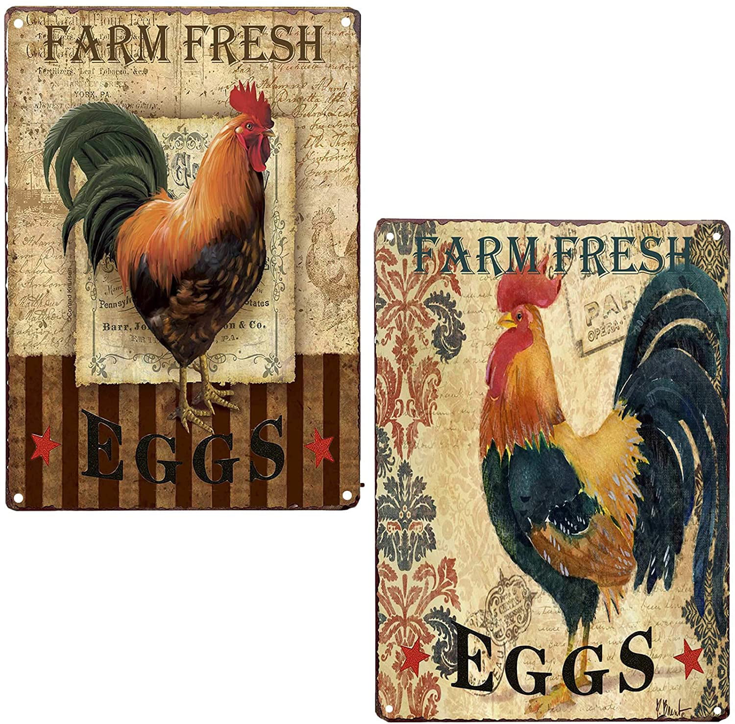 TIN SIGN "Farm Fresh Eggs” Rooster Hen Farm Dairy Vintage Mancave Decor Gift 