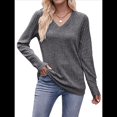 thumbnail image 1 of Camisas de Larga para Mujer, Cuello en V, Blusas Casuales de Otoño, Suéteres Holgados, Túnicas, Ropa de Moda 2025. Negro Gris XXL, 1 of 9
