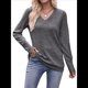 thumbnail image 1 of Camisas de Larga para Mujer, Cuello en V, Blusas Casuales de Otoño, Suéteres Holgados, Túnicas, Ropa de Moda 2025. Negro Gris S, 1 of 9