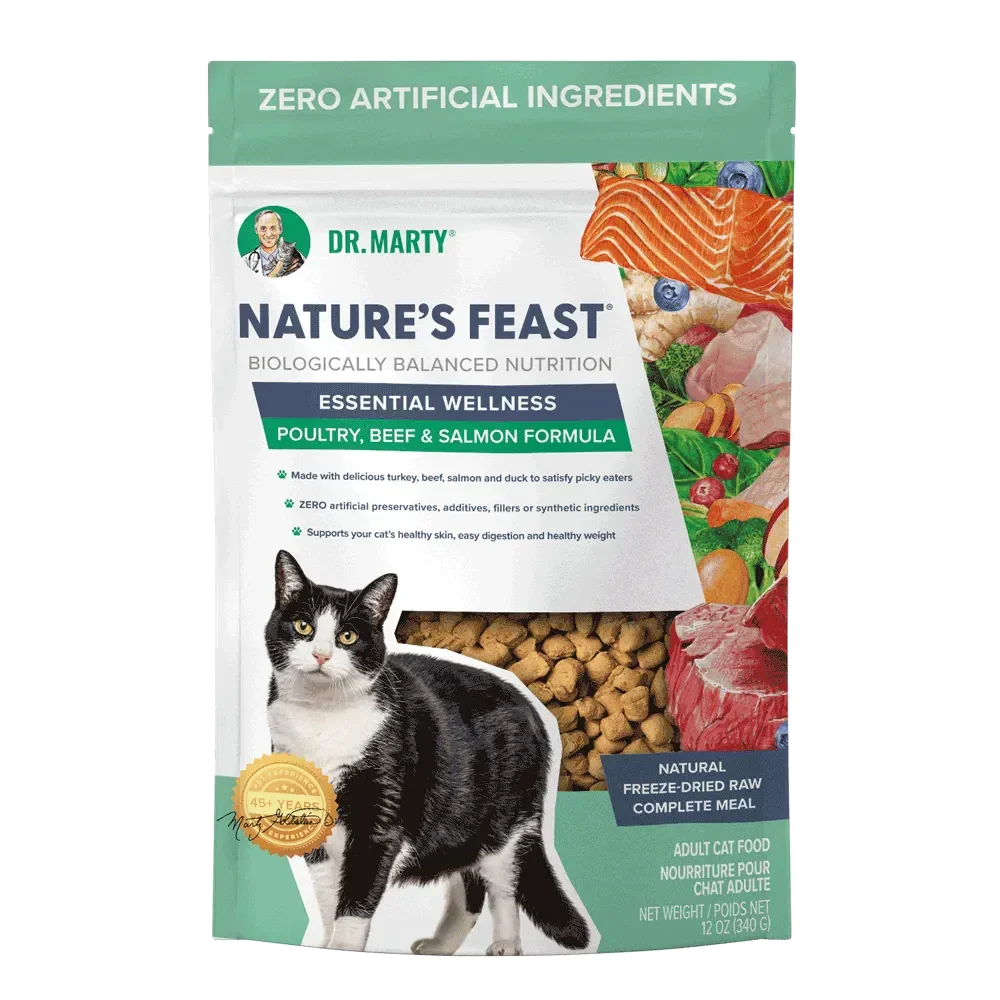 Dr. Marty Nature's Feast Essential Wellness Beef, Salmon, & Poultry Blend Freeze Dried Raw Cat Food 12 oz