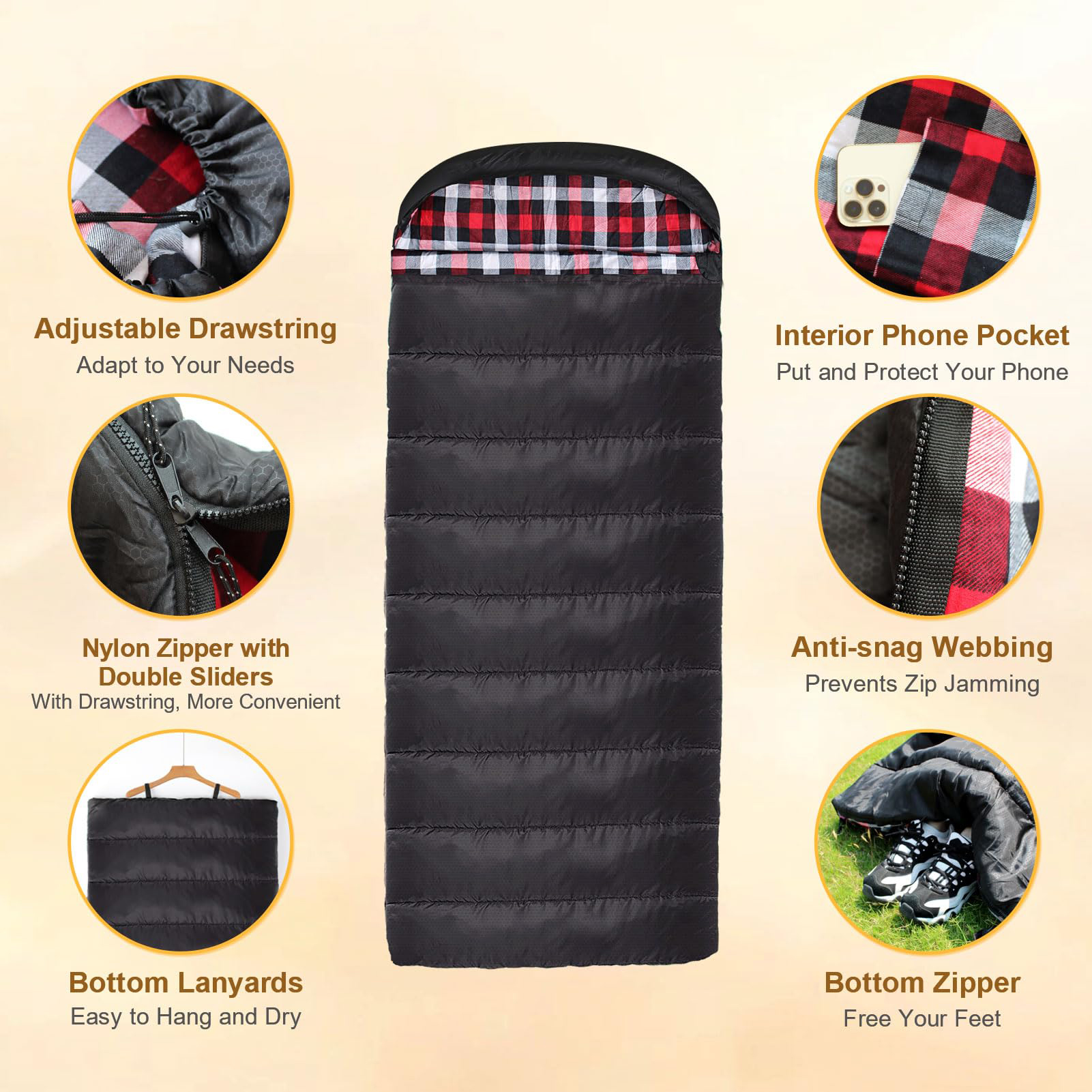 Oalyip Flannel Sleeping Bag XXL with Pillow and Sack photo 5