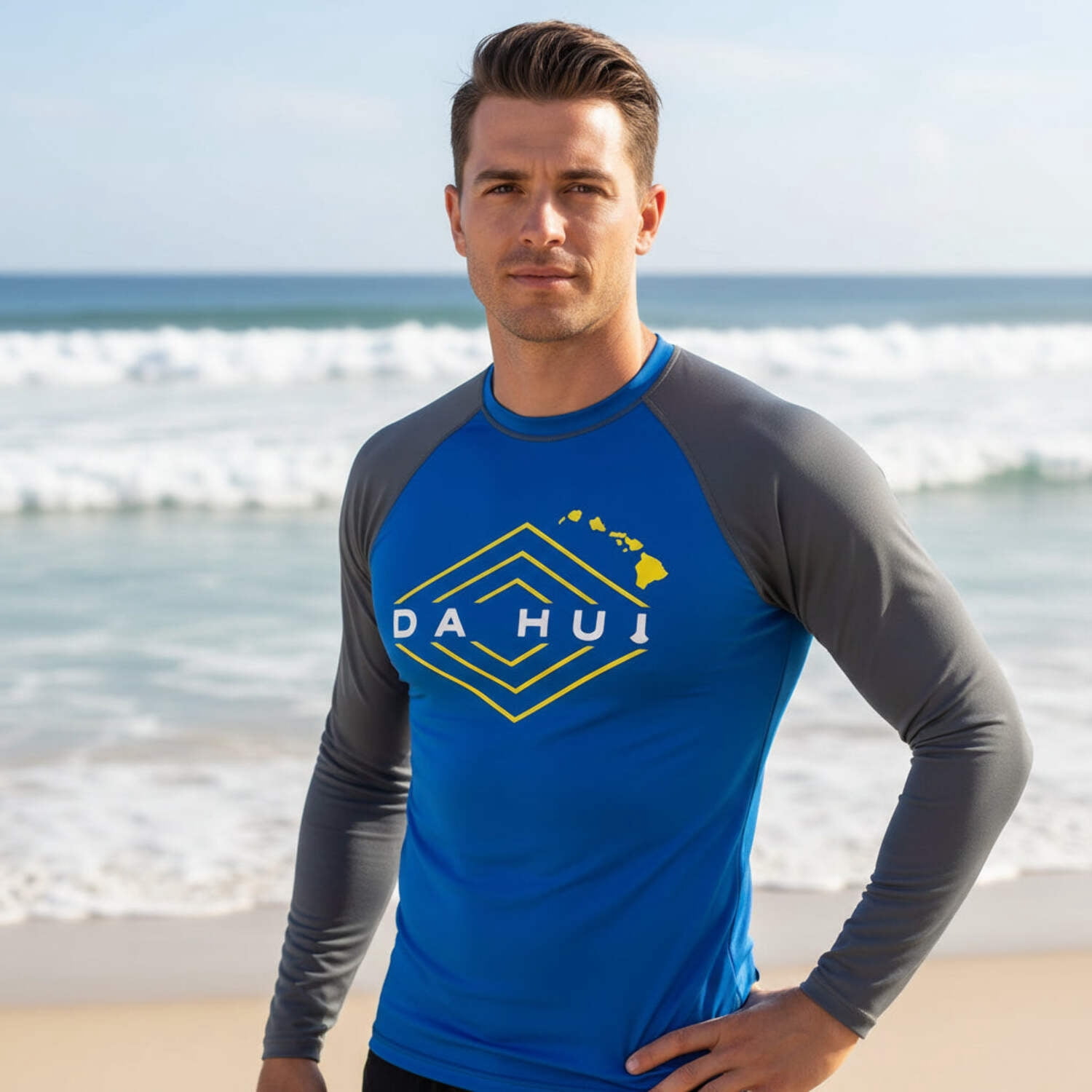 Da Hui Mens Da Hui Midnight Sessions Long Sleeve Rash Guard Water Surf Shirt UPF 50+