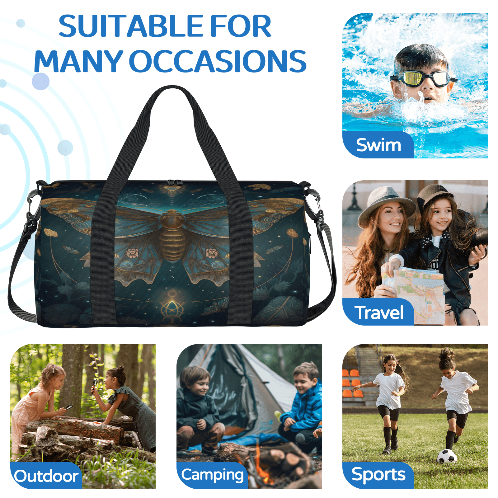 Herdesigns Butterfly Retro Vintage Travel Duffle Bag Sports Yoga Weekender Overnight Carry on Workout Bags Lightweight Waterproof Gym Tote Bag for Women