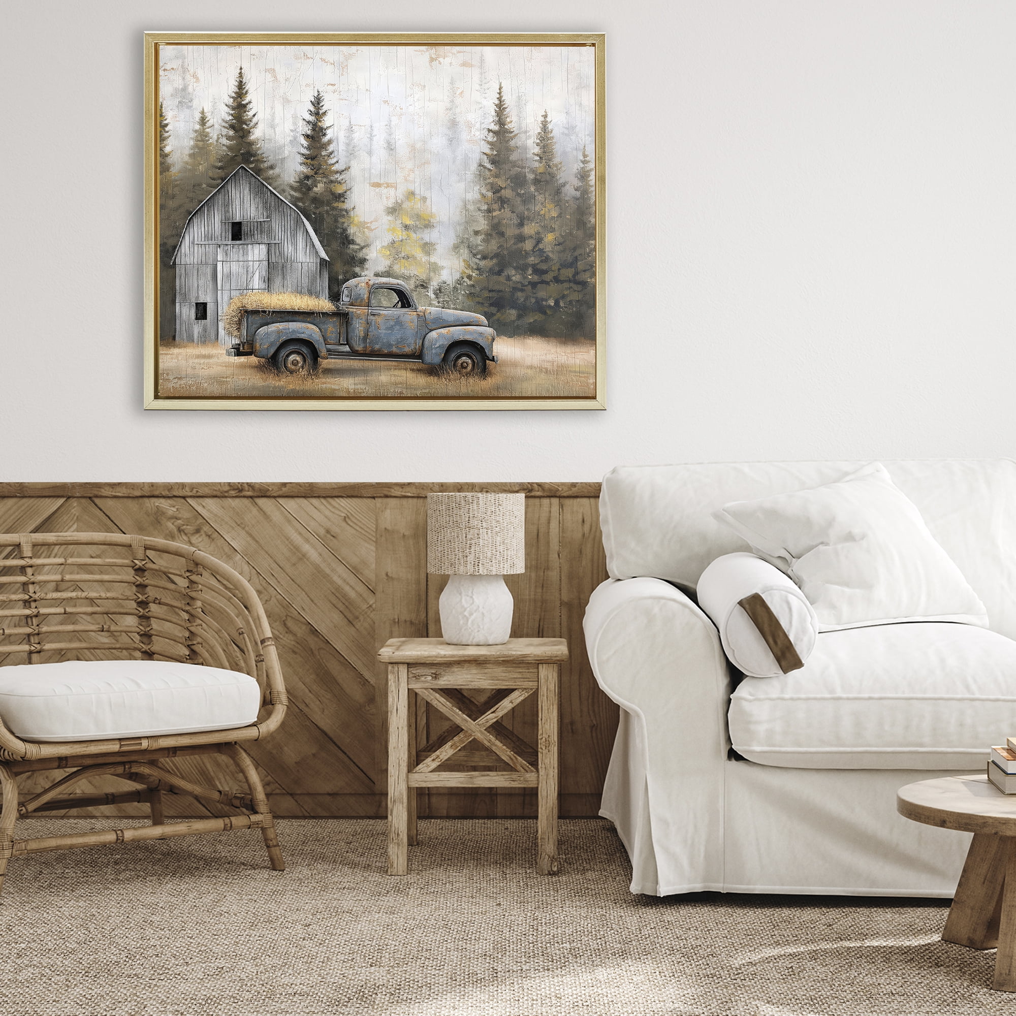 Stupell Industries Autumn Barn & Pine Forest Gold Framed Floater Canvas Wall Art, design by Imagine It Images