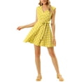thumbnail image 2 of INSPIRE CHIC Women's Polka Dots Cap Sleeves Pockets V Neck Above Knee Dress, 2 of 6