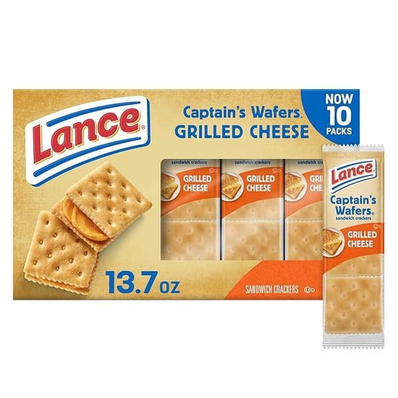 Lance Sandwich Crackers, Captain's Wafer Grilled Cheese, 10 Individual Packs, 6 Sandwiches Each ( Pack of 2 )