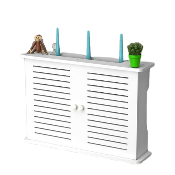 Inteprter Caja de almacenamiento del enrutador WiFi con dispositivos de Internet en la puerta del gabinete y enrutador Wifi inalámbrico seguro Almacenamiento y organización del hogar