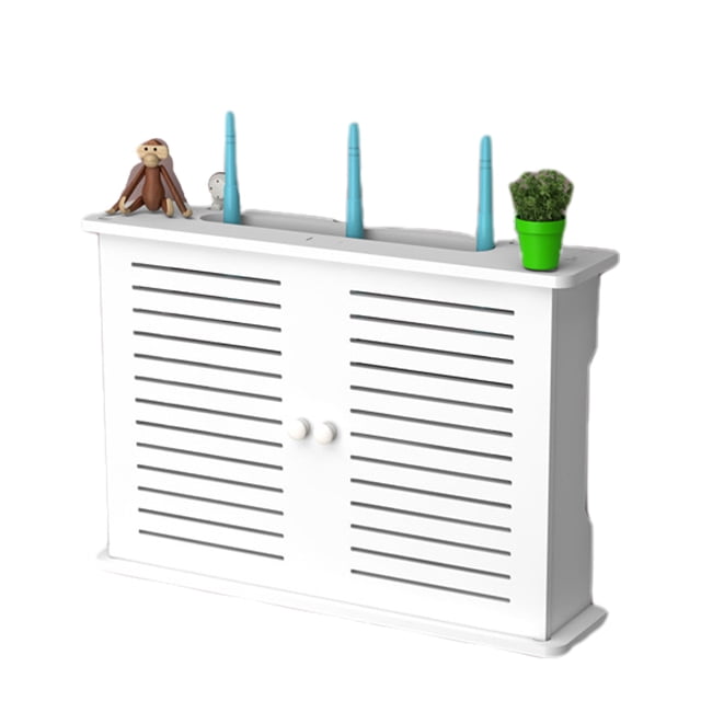 ABS Large Capacity Router Storage Box With Cable Management Holes Neatly Organize WiFi Router Setup ABS WiFi Router Storage Box With Cabinet Door Internet Devices And Secure Wifi Storage Box Wall-Mou