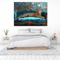 thumbnail image 3 of Mudket Framed Leopard on Teal Velvet Sofa Canvas Wall Art, Luxury Leopard Print Living Room Decor, Floral Animal Wall Art Ready to Hang - 12"L x 8"W, 3 of 10