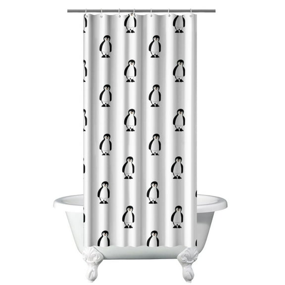 Cartoon Penguin Shower Curtain - Waterproof Quick-Dry Bathroom Decor 36x72 Inch, Snowflake Print Hotel Style Curtain with Metal Grommets & 12 Hooks