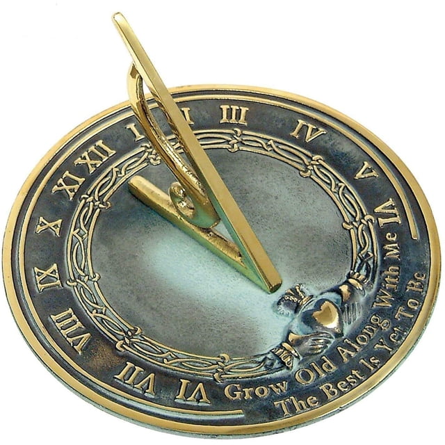 Nauticalmart Laiton Sundial, Vieilli avec Moi Inscription, Design Floral, Facile à Lire Chiffres Romains