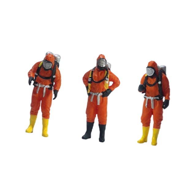 Bunblic 3Pcs Standing Firefighter Figure Model Miniature Man Hand Painted Character Doll Architectural Building Miniature Scene 2.8cm orange